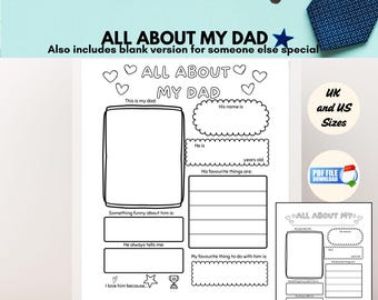 All About My Dad, Father's Day 2026 Printable, Present for Daddy, Stepdad Gift