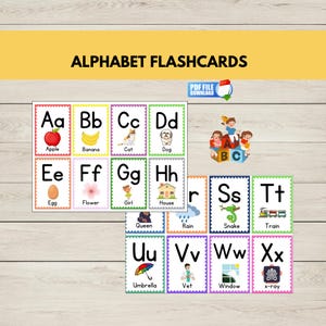 Schede didattiche stampabili con l'alfabeto colorato, schede visive ABC, apprendimento per la scuola materna,