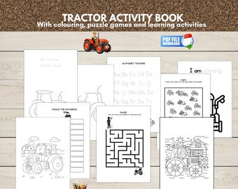 Tractor Activity Book for Kids Printable, Kids Tractor Coloring Pages, Preschool Kindergarten Tractor Activities, PDF Instant Download,