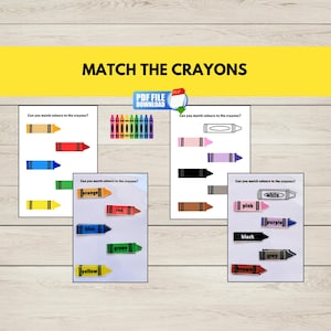 Color Matching Activity, Learn Colours Kids, Match the Crayons Printable Activity,