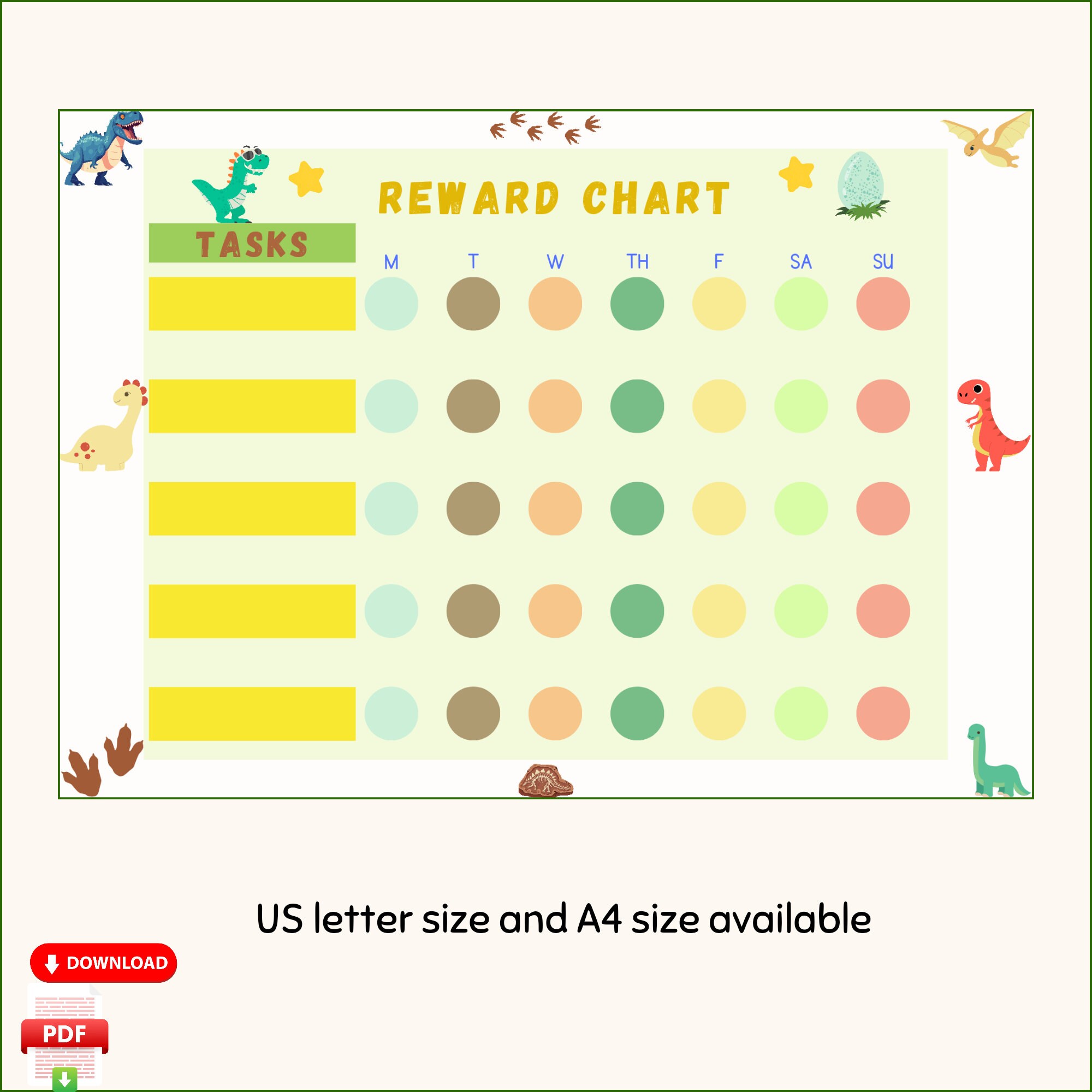 Dinosaur Chore Chart for Kids, Printable Dinosaur Sticker Reward Chart ...
