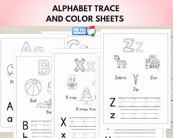 Alphabet Letter Tracing and Color In Worksheets, Preschool & Kindergarten ABC Printable