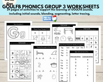 Phonics GOULFB Group 3 Printable Worksheets, CVC Words, Beginning Sounds, Preschool & Kindergarten Activities, Home learning