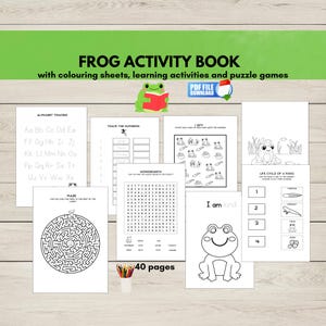 Frog Kids Activity Book Printable, Frogs Colouring Pages, Printable Frog Activities,