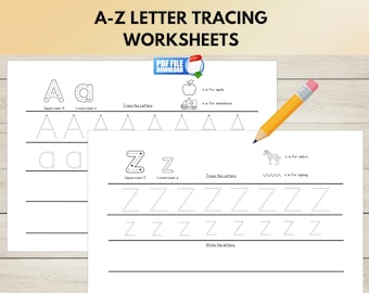 Alphabet Letter Tracing Worksheets A-Z Printable, Preschool Handwriting Practice, Kindergarten ABC Letter Formation, Home Learning