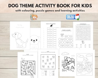 Dog Themed Activity book for Kids Printable, Dog Coloring Sheets, Educational Gift for Dog Lovers Ages 4 and over,