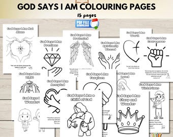 God Says I Am Bible Coloring Sheets PDF – Kids Christian Printable, Sunday School Coloring Pages, Homeschool Bible Activity