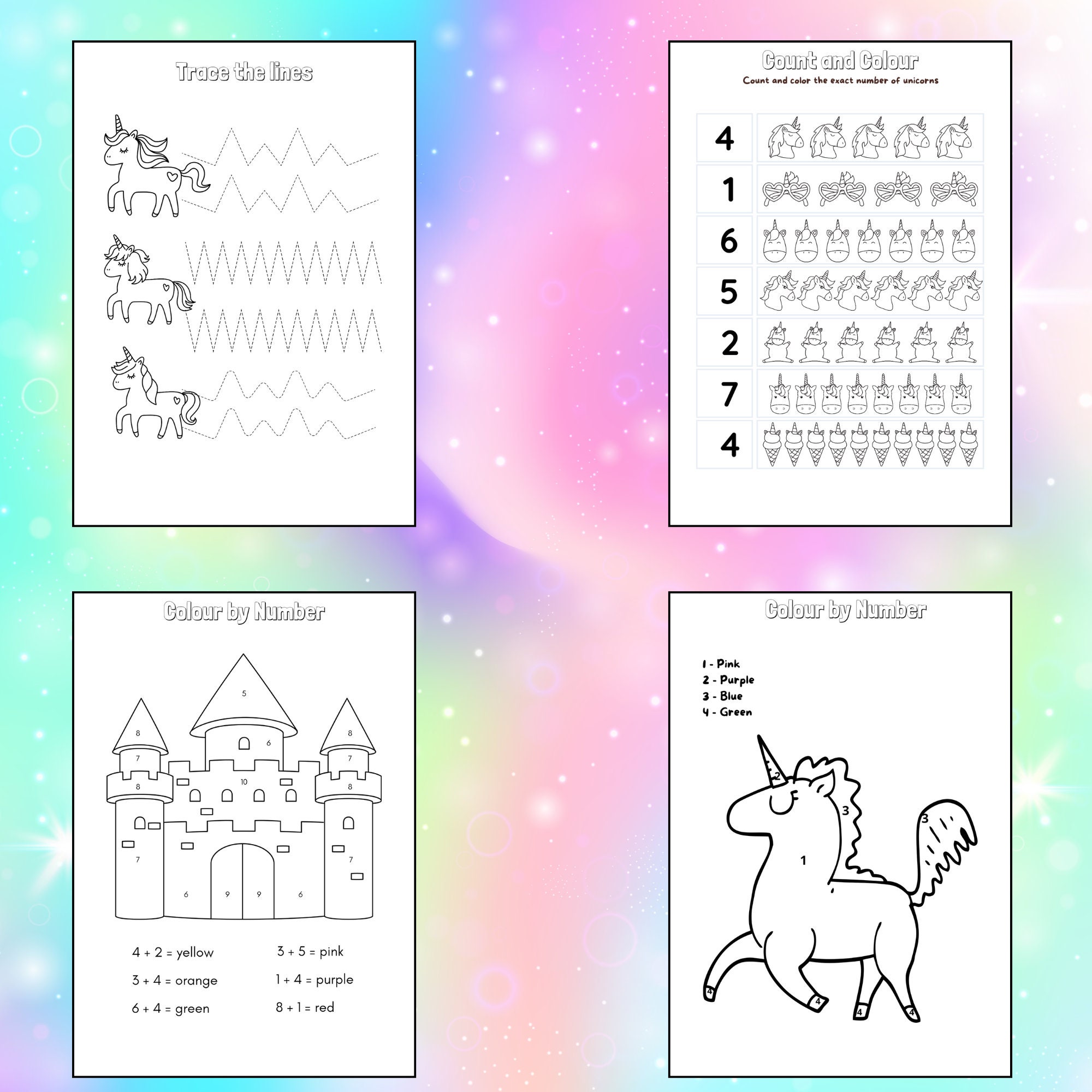 Unicorn Activity Book Printable PDF, Unicorn Coloring Sheets, Kids ...