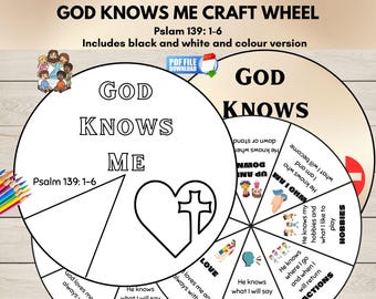 Psalm 139 Bible Craft, God Knows Me Coloring Wheel, Sunday School Craft,
