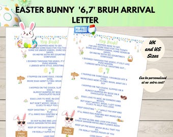 Funny Easter Bunny 'Bruh' Arrival Letter, Kids 67 Meme Printable, Trending Six Seven Note