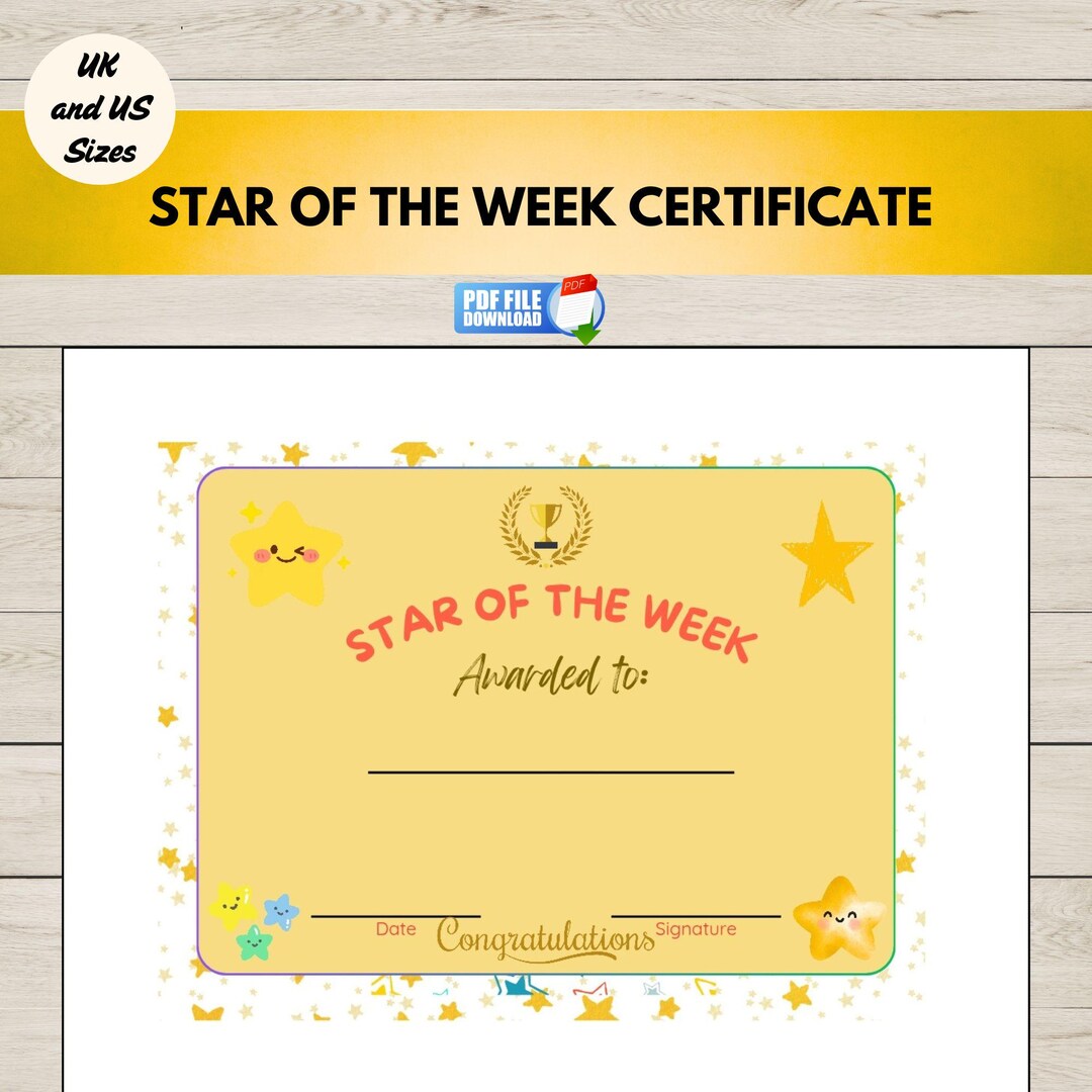 Star Of The Week Certificate Printable Student Award Template 