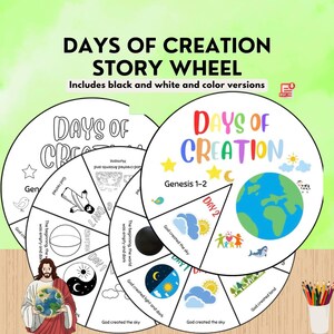 The Creation Story Craft Wheel for Kids, 7 Days of Creation Christian Printable Bible Craft, PDF Instant Download