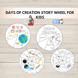 The Creation Story Craft Wheel for Kids, bible Days of Creation Coloring Wheel, Sunday School Printable, Christian Homeschool Craft,