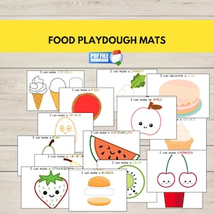 Tapetes de massinha de modelar com comida, Tapetes de atividades visuais com tema de comida, Tapetes de massinha de modelar para imprimir,
