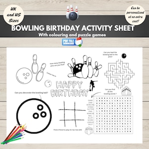 Activiteitenblad bowlingfeest, afdrukbare verjaardagsspelletjes voor kinderen, Bowling Birthday Party Favor, Instant Download,