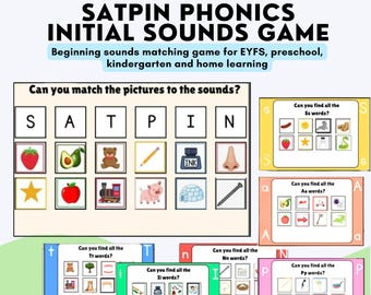 SATPIN Phonics Game, Initial Sounds Activity, Kindergarten Literacy Center, Preschool Letter Sounds Printable, Homeschool Phonics