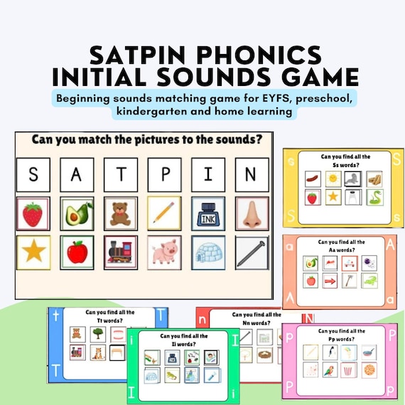 SATPIN Phonics Game, Initial Sounds Activity, Kindergarten Literacy Center, Preschool Letter Sounds Printable, Homeschool Phonics