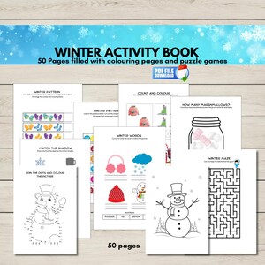 Libro de actividades de invierno para niños (imprimible), hojas de trabajo de invierno en PDF, páginas para colorear, juegos de rompecabezas, paquete de actividades.