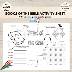 Books of the Bible Activity Sheet, Sunday School Activity Placemat, Coloring Page for Kids,