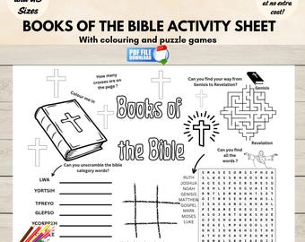Books of the Bible Activity Sheet, Sunday School Activity Placemat, Coloring Page for Kids,