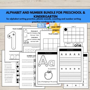 Alphabet & Numeracy Worksheets Bundle, Preschool Packet, Kindergarten Learning, Numbers to 20, ABC Tracing, Homeschool Printables