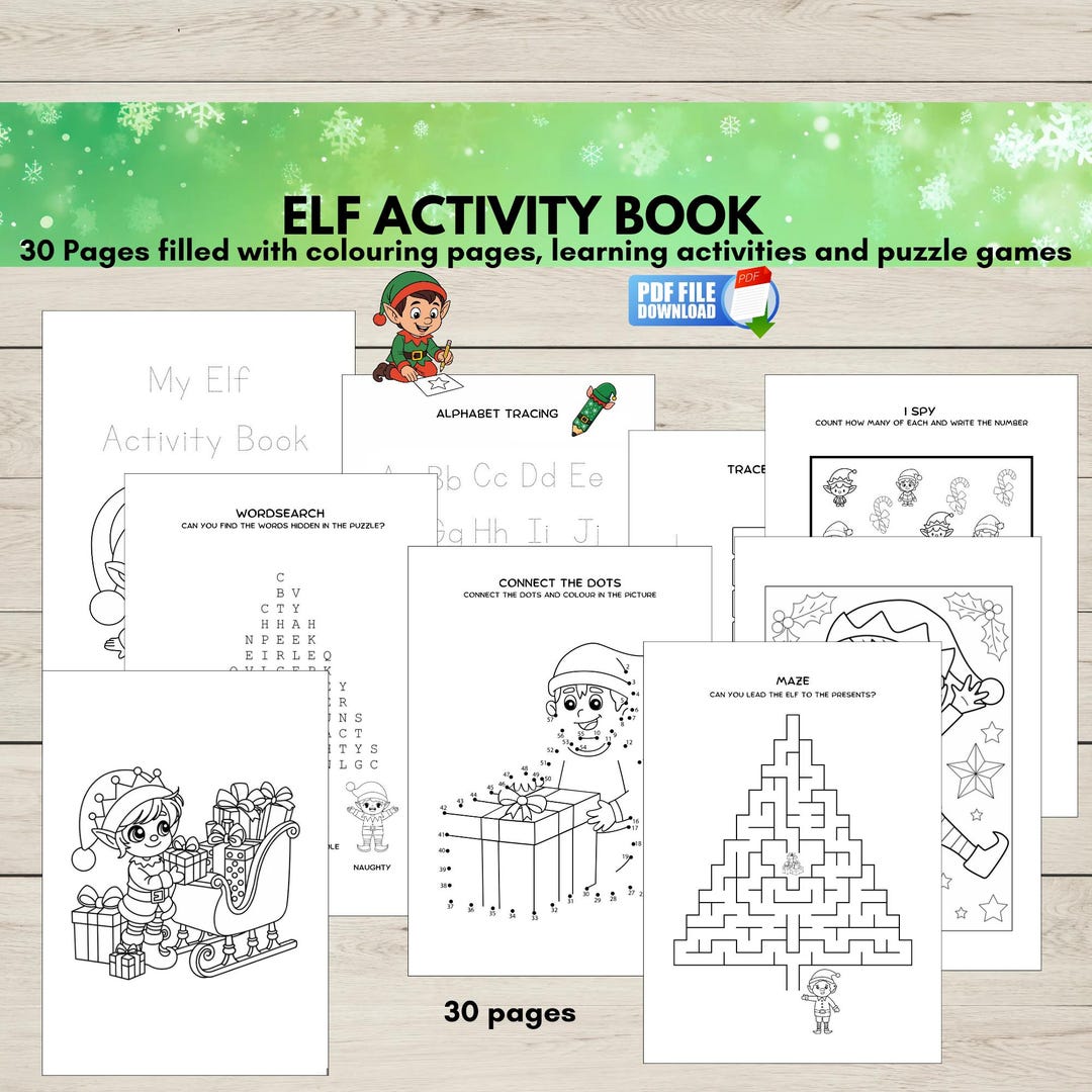 Elf Activity Book Printable for Kids, Christmas Learning Activity Pack ...