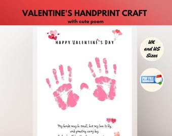 Valentine’s Day Handprint Craft for Kids Printable, Classroom Valentine's Day Activity, Handprint Poem Gift,