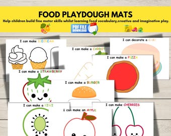 Food Playdough Mats Printable, Creative Visual Activity Mats, Fine Motor, Pretend Play