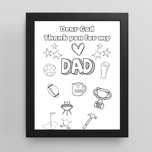 Página para colorear de "Gracias a Dios por papá", manualidad para el Día del Padre en la escuela dominical, regalo imprimible para papá.