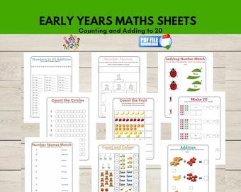 Early Years Maths Addition to 20 Worksheets, Matching Number to Quantity, Kindergarten & Preschool Counting Pictures Printable