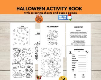 Halloween Aktivitätenpaket für Kinder, druckbare Halloween Arbeitsblätter, Malseiten, Spiele und Puzzles, sofortiger Download, PDF,