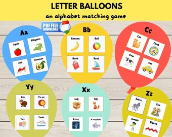 Beginning Sounds Balloon Match A–Z, Alphabet Letter Sounds Game, Preschool & Kindergarten Phonics Printable