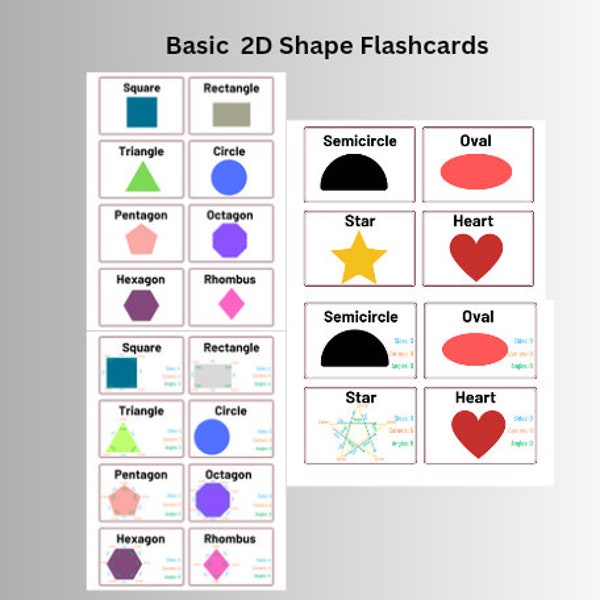 Basic 2D Shapes Flash cards , preschool shape cards, shape recognition, preschool printables, homeschool resource, kindergarten learning,