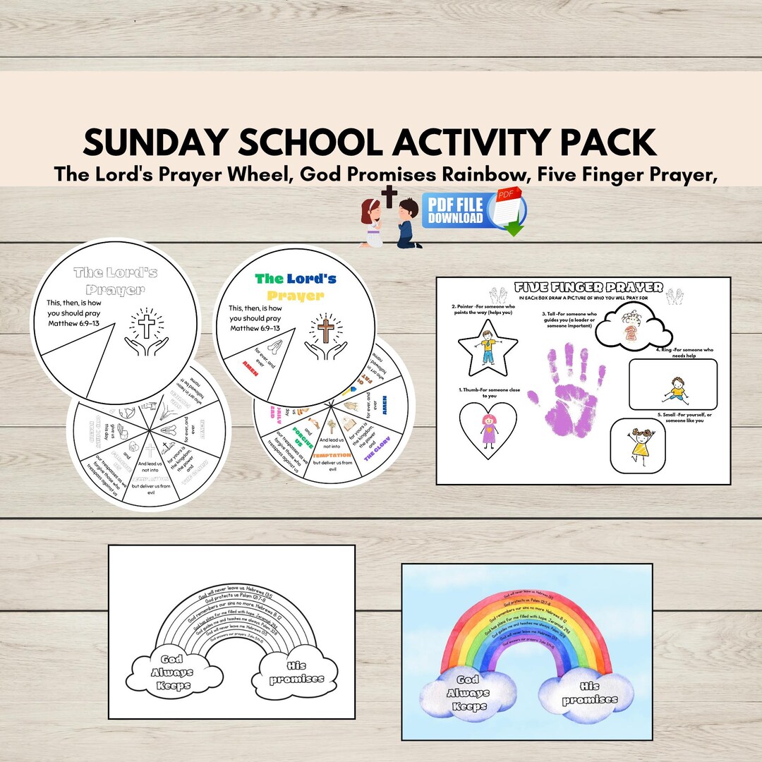 Bible Activity Pack for Kids, Lord’s Prayer Printable, Five Finger ...