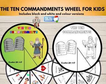 10 Commandments Wheel Spinner Craft for Kids, Bible Activity Printable, Sunday School Coloring