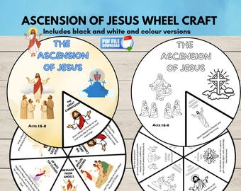Ascension of Jesus Story Wheel Craft Printable, Christian Kids Activity, Sunday School Coloring Spinner, Acts 1:6-11