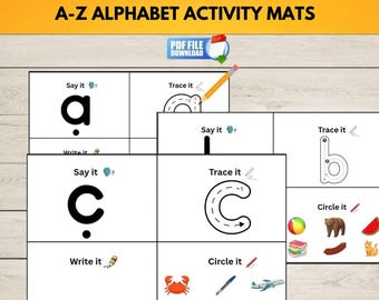 A-Z Alphabet Activity Mats, Preschool Letter Sounds, Kindergarten Printable Phonics Practice, Homeschool ABC Activity
