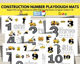Construction Number Play Dough Mats 1–10 Printable, Counting and Number Tracing Activity, Early Learning Visual Resource,