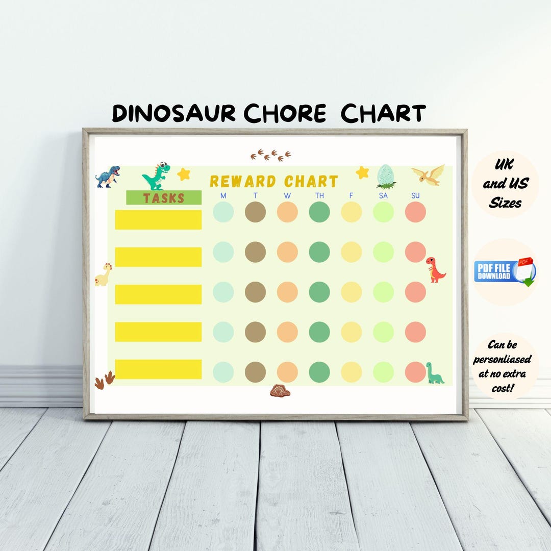 Dino Chore Chart for Kids, Printable Dinosaur Sticker Reward Chart ...