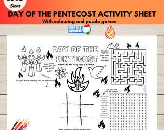 Day of the Pentecost Activity Sheet, Printable Christian Coloring Page, Sunday School Game, Instant Download