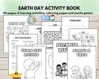 Earth Day Activities for Kids, Printable Coloring Pages & Puzzle Games, No-prep Preschool Kindergarten Worksheets, Homeschool Learning Pack