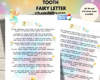 Letter from the Tooth Fairy Printable, Lost Tooth Note for Kids, Magical Keepsake with Cute Rhyming Poem, Instant Download