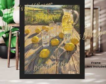 Summer Lemon picnic art, png jpeg download,Victorian farmhouse cottagecore art,Monet inspired nature,DIY instant art,lemonade art decor gift