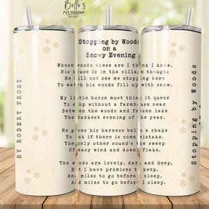20 oz Tumbler Wrap, gedicht Robert Frost Poëzie Tumbler Wrap, stoppen bij Snowy Woods, klassiek gedicht, png wintervakantiecadeau, 20 oz Instant Download