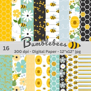 Hommel 16 afbeeldingen, digitaal papier, Junk Journal, Clipart, Achtergrond plakboek, Instant Download, Honey Bee Hive, Crafting Craft Paper, JPG 12 x 12