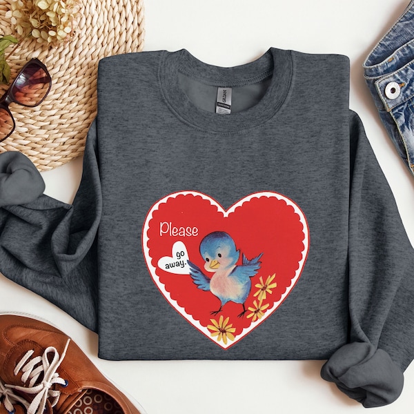 Please Go Away Sweatshirt, Funny Valentine's Day Shirt, Vintage Valentine Graphic Sweatshirt, Women's Valentine Sweater, Valentine Gift