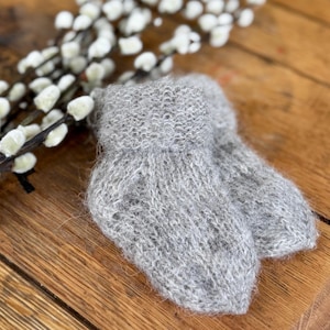 Hand Knitted Alpaca Silk Baby Socks: Soft Newborn Gift 0-3 months