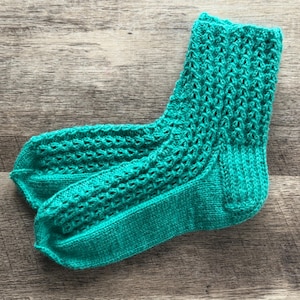 Hand Knitted Wool Socks: Textured Green Winter Socks