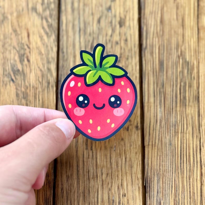 Strawberry Vinyl Sticker: Kawaii Fruit Decal - Etsy