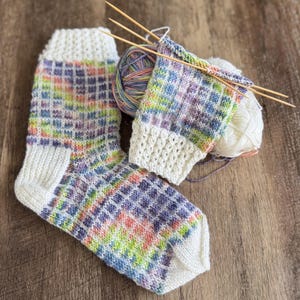 Hand Knitted Wool Socks: Pastel Stripe Cozy Winter Socks